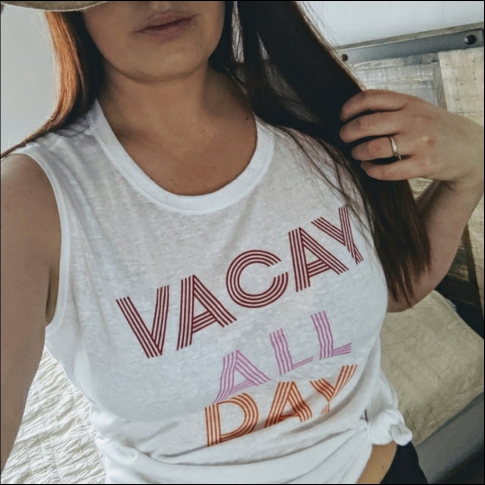 White Tank Top with 'Vacay All Day' Graphic - Picture 4 of 5